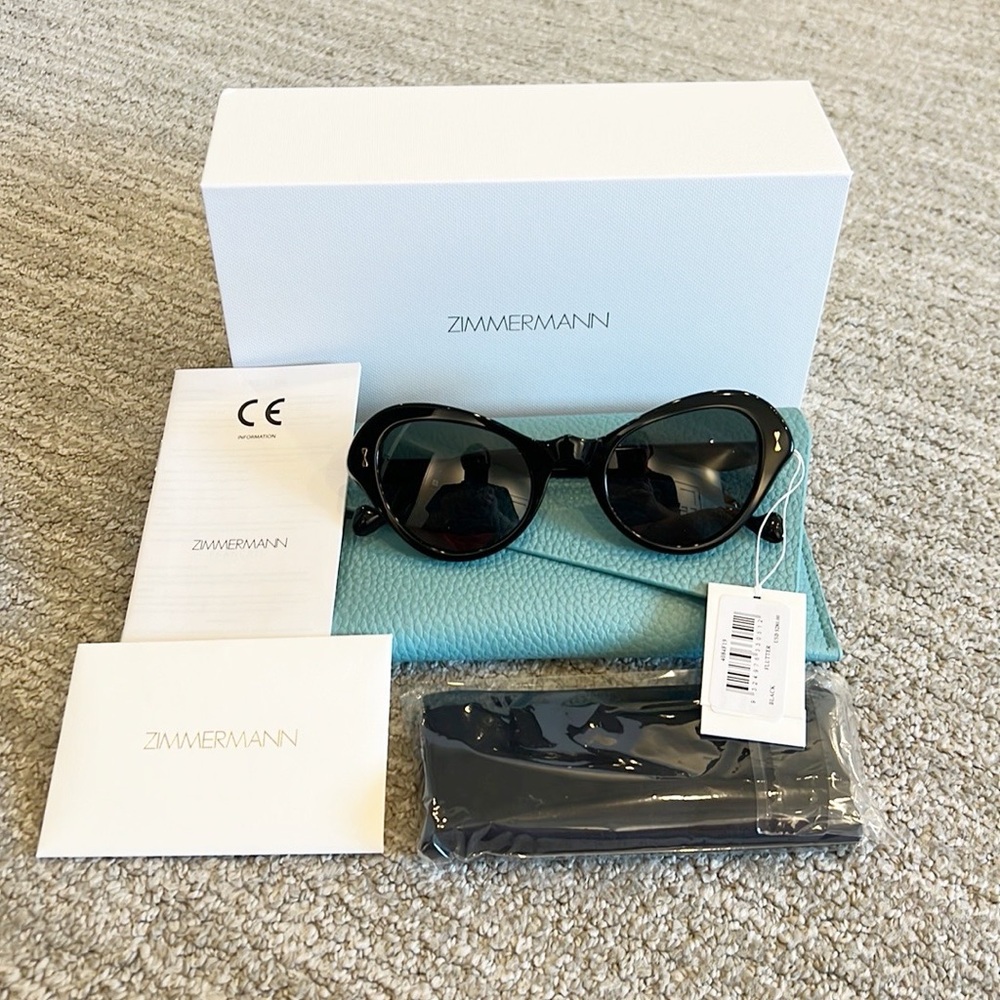 NWT/NIB Zimmermann Black Flutter Cateye Sunglasses - Picture 4 of 9